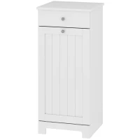 HOMCOM Armário de Casa de Banho com Cesto de Roupa Suja Basculante Móvel para Roupa Suja com Saco de Tecido Dobrável e Gaveta Branco 40x38x90 cm(m-11)