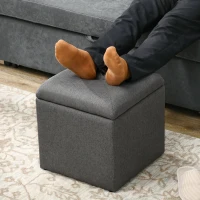 HOMCOM Taburet cu Spațiu de Depozitare Tapițat din Material Teddy Moale pentru Living și Dormitor, 39x39x39cm, Gri(m-7)