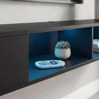 HOMCOM Wall Mounted TV Stand with RGB LED Lights, Floating Entertainment Centre for 75 Inch TV, Black(m-12)
