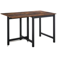 HOMCOM Faltbarer Esstisch, Industrieller Tisch, klappbar, aus Metall und Holz, platzsparend, Braun(m-1)