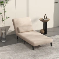 HOMCOM Sofá Cama Individual Dobrável Estofado em Linho com Encosto Ajustável em 5 Níveis e Almofada Acolchoada 75x70x75 cm Bege(m-10)