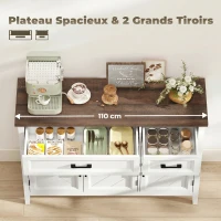 HOMCOM Buffet salon, meuble de rangement avec 3 portes en chevron, 2 tiroirs et 2 étagères réglables, 110 x 35 x 80,5 cm, blanc(m-5)
