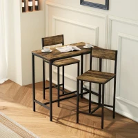 HOMCOM 3-Piece Bar Table Set with 2 Stools, Industrial Breakfast Bar Set with Footrest, Backrest for Dining Room, Small Space(m-2)