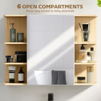 HOMCOM Bathroom Mirror Cabinet with Open Storage Shelves - Natural Wood Finish(m-5)