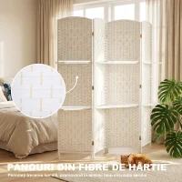 HOMCOM Paravan de interior pliabil cu 4 panouri și rafturi, 160x170 cm, alb(m-6)