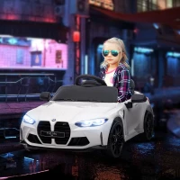 AIYAPLAY Macchina Elettrica per Bambini a Licenza BMW M4 con Telecomando, Clacson e Fari, Auto Elettrica in PP e Metallo, 108x69.5x51 cm, Bianca(m-10)