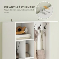 HOMCOM Cuier 180 cm cu Bancă pentru Pantofi, Soluție 4-în-1 cu Raft Reglabil, pentru Hol sau Living, Alb(m-7)