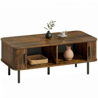 HOMCOM Coffee Table with Storage, Living Room Table with Slatted Tambour Sliding Doors and Adjustable Foot Pads, Rectangular Coffee Table with Elevated Base for Living Room, Rustic Brown(m-11)