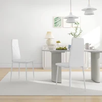 HOMCOM Set di 2 Sedie da Pranzo Moderne con Schienale Alto in Finta Pelle e Acciaio, 41x50x97 cm, Bianco(m-10)