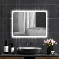 HOMCOM Espelho de Casa de Banho com Luz LED 80x60 cm Bluetooth 3 Cores de Luz Relógio Digital Função Antiembaciamento Função de Memória Prata(m-10)