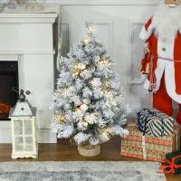 HOMCOM Árvore de Natal com Luzes LED 90 cm Árvore de Natal Artificial Nevado com 133 Ramos 14 Pinhas e Suporte de Metal Verde(m-10)