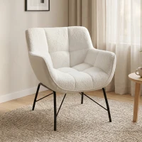 HOMCOM Moderner Loungesessel, Sherpa-Fleece Sessel mit gebogener Rückenlehne, integrierten Armlehnen, Metallbeinen, Cremeweiß(m-12)