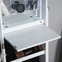 HOMCOM Jewellery Cabinet, Standing Mirror with LED Lights, Full-Length Mirror with Storage Drawers, Hooks and Shelves, Make-Up Armoire, Jewellery Organiser for Bedroom, White(m-8)