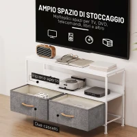 HOMCOM Mobile Porta TV da 47" con Cassetti Pieghevoli in Tessuto e Mensola in Metallo e MDF, 98x29x56 cm, Bianco(m-5)