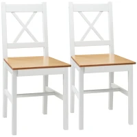 HOMCOM Lot de 2 chaises de salle à manger en bois massif chaise de cuisine esprit campagne dossier croisé blanc et chêne(m-1)