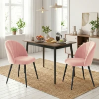 HOMCOM Set 2 Sedie da Pranzo Imbottite con Schienale a Conchiglia in Velluto, 52x55x79 cm, Rosa(m-2)