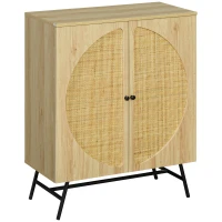HOMCOM Meuble de rangement buffet haut aspect bois et cannage design 2 portes 80 x 39 x 101,8 cm naturel(m-14)