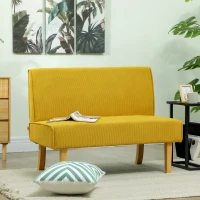 HOMCOM Zweisitzer-Sofa mit Cord-Bezug, dicker Polsterung und soliden Holzbeinen für Wohnzimmer, Schlafzimmer, Büro, Gelb(m-10)