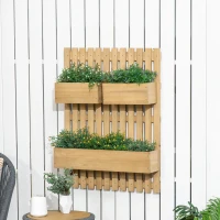 Outsunny Fioriera da Esterno Verticale in Legno con 3 Vasi Rimovibili, 60x16x80cm(m-10)