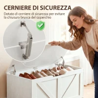 HOMCOM Cassapanca Contenitore 100 cm con 2 Cerniere di Sicurezza, Bianco Effetto Legno(m-5)