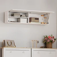 HOMCOM Mobile Bagno a Parete con Anta Ammortizzata, 2 Scomparti e Mensola Regolabile, 120x23x30 cm, Bianco(m-9)