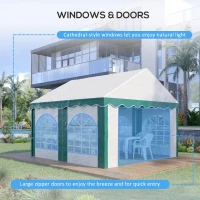 Outsunny 4 x 4m Garden Gazebo with Sides - Galvanised Marquee Party Tent Featuring Four Windows and Double Doors, Ideal for Parties, Weddings, and Events(m-15)