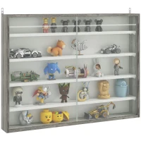 HOMCOM 5-Tier Wall Display Shelf Unit Cabinet w/ 4 Adjustable Shelves Glass Doors Home Office Ornaments 60x80cm Grey Wood Grain(m-11)