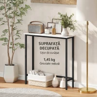 HOMCOM Masă consolă de intrare cu blat cu efect de marmură, din lemn și oțel, 75x24x76 cm, alb și negru(m-7)