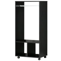 HOMCOM Roupeiro de Madeira Móvel Armário Roupeiro Aberto com Barra para Pendurar e Prateleiras Organizadoras 60x40x128 cm Preto(m-11)