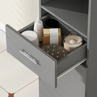kleankin Badezimmerschrank, Badkommode, mit Regalen und Schublade, verstellbar, Grau(m-9)
