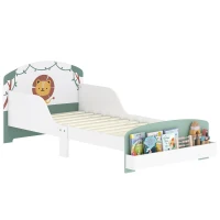 AIYAPLAY Pat pentru Copii 3-8 Ani din Lemn cu Spațiu de Depozitare și Bariere Laterale, 150x77x60 cm, Verde(m-11)