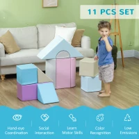 HOMCOM 11-Piece Kids Soft Play Set, Foam Block, Toys for Climbing, Crawling, Blue(m-4)