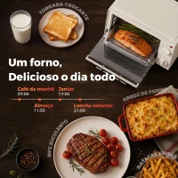 HOMCOM Mini Forno Elétrico 9L com Temperatura Ajustável até 230°C Temporizador 60 min e Bandeja para Assar 35x24,6x20 cm Creme(m-6)