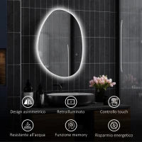 HOMCOM Specchio da Bagno Illuminato a LED con Colore e Temperatura Regolabile, in Vetro Temperato, 80x5x60 cm, Argento(m-8)