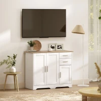 HOMCOM Bufet Modern din Lemn cu 2 Sertare și 2 Dulapuri, 100x40x78 cm, Alb și Lemn Natural(m-7)