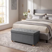 HOMCOM Velvet Upholstered Foldable Ottoman Footrest, Storage Ottoman Bench with Wood Legs for Living Room, Grey(m-2)
