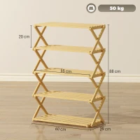 HOMCOM Five-Tier Folding Bamboo Shoe Rack - Natural Finish(m-3)