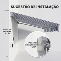 Outsunny Toldo Manual Retrátil 395x245 cm Ângulo Ajustável Braço Articulado Anti-UV e Impermeável Montagem na Parede Azul e Branco(m-7)
