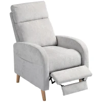 HOMCOM Poltrona Relax Reclinável Manual Estofada em Linho Sintético com Apoio para os Pés e Bolso Lateral 68x90x106 cm Cinza Claro(m-11)