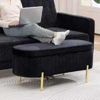 HOMCOM Panca Contenitore Ingresso Ovale 72L con Coperchio Sollevabile, Seduta Imbottita, in Velluto, Nero(m-8)