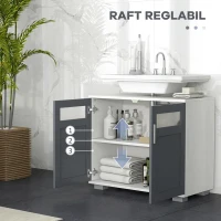 kleankin Dulap pentru sub lavoar Dulap de baie sub lavoar cu 2 uși din sticlă securizată 69x35x59 cm Alb și Gri(m-5)