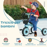 AIYAPLAY Triciclo per Bambini da 2-5 Anni con Seduta Regolabile e Campanello, 70.5x50x58cm, Blu(m-4)