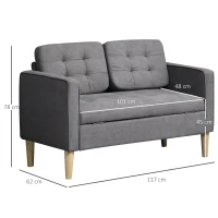 HOMCOM 2 Seater Storage Sofa, Fabric Couch with Hidden Under Seat Storage, Thick Cushions, Compact Space Saving Settee with Rubberwood Legs for Living Room, Apartment, Grey(m-3)
