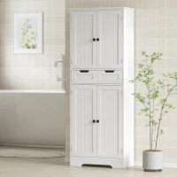 HOMCOM Meuble de salle de bain, meuble de rangement avec tiroir et 4 portes, style moderne, 60 x 30 x 160 cm, blanc(m-6)