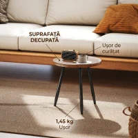 HOMCOM Măsuță de Cafea Rotundă cu Margine Ridicată și 3 Picioare, din Lemn și Oțel, Ø40x39 cm, Negru și Culoare Lemn(m-8)