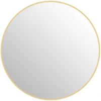 HOMCOM Oglindă rotundă pentru baie cu suprafață rezistentă la șocuri, din sticlă și oțel, Ø70x2,5 cm, culoare aurie(m-1)