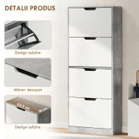 HOMCOM Dulap pentru Pantofi, Economisitor de Spațiu, Modern, cu 4 Uși, pentru 16 Perechi de Pantofi, 62.5x26x156 cm, Gri Ciment(m-6)