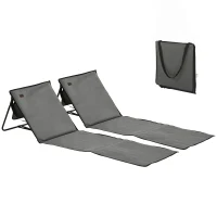 Outsunny Conjunto de 2 Esterillas de Playa Plegable con Respaldo Reclinable y Correa de Transporte 142x51x40 cm Gris(m-1)