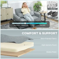 HOMCOM 2 Seater Sofa Bed, 3-in-1 Convertible Sleeper Sofa with Click-clack Adjustable Backrest and 2 Pillows, Grey(m-6)