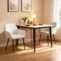HOMCOM Chaises de Salle à Manger Chaises de Visiteur Design scandinave - Lot de 2 chaises - Pieds effilés métal Noir - Assise Dossier accoudoirs ergonomiques Lin Beige(m-2)